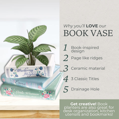 Steel Mill & Co book planter featuring Emma and Little Women titles