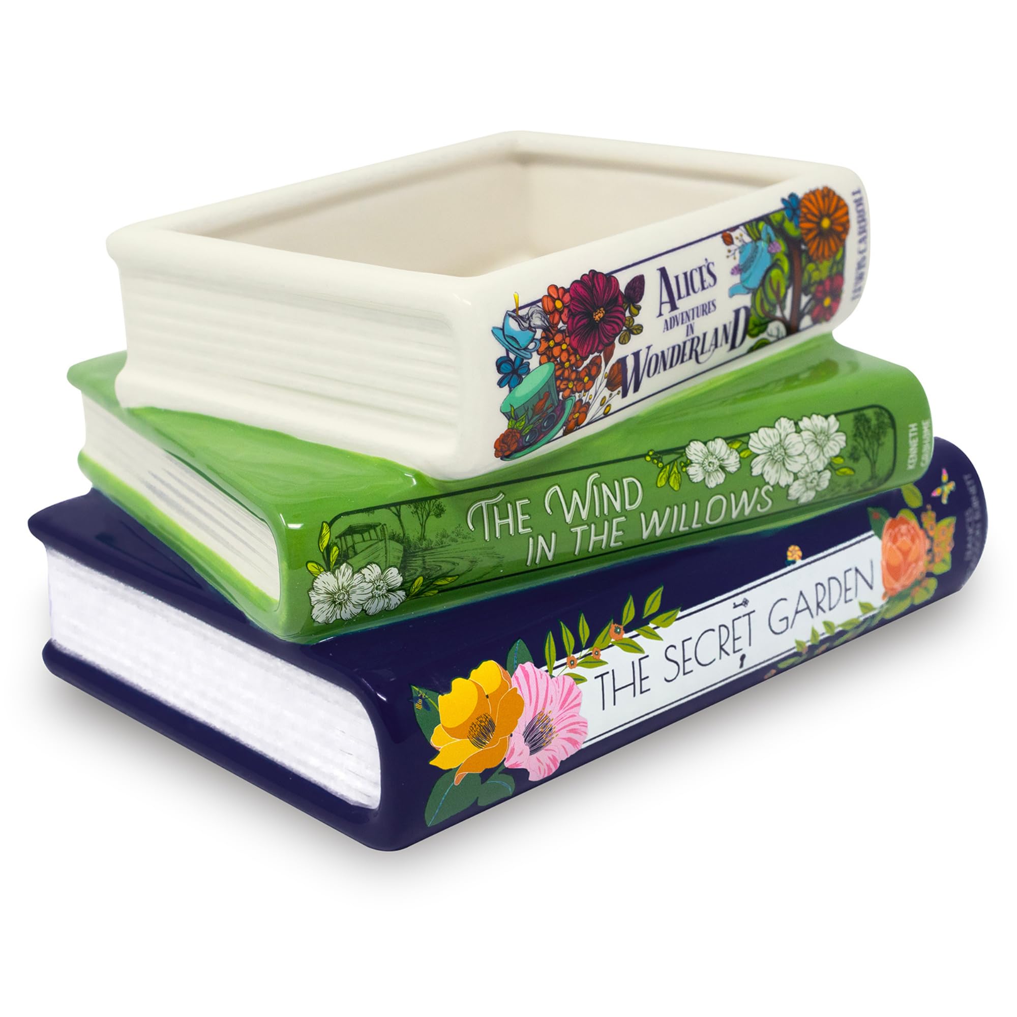 Steel Mill & Co book planter featuring Wind in the Willows spine on a desk.