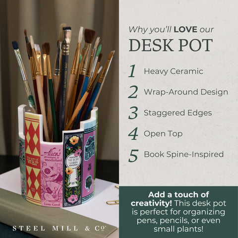 STEEL MILL & CO Ceramic desk pot features durable glaze for everyday use.