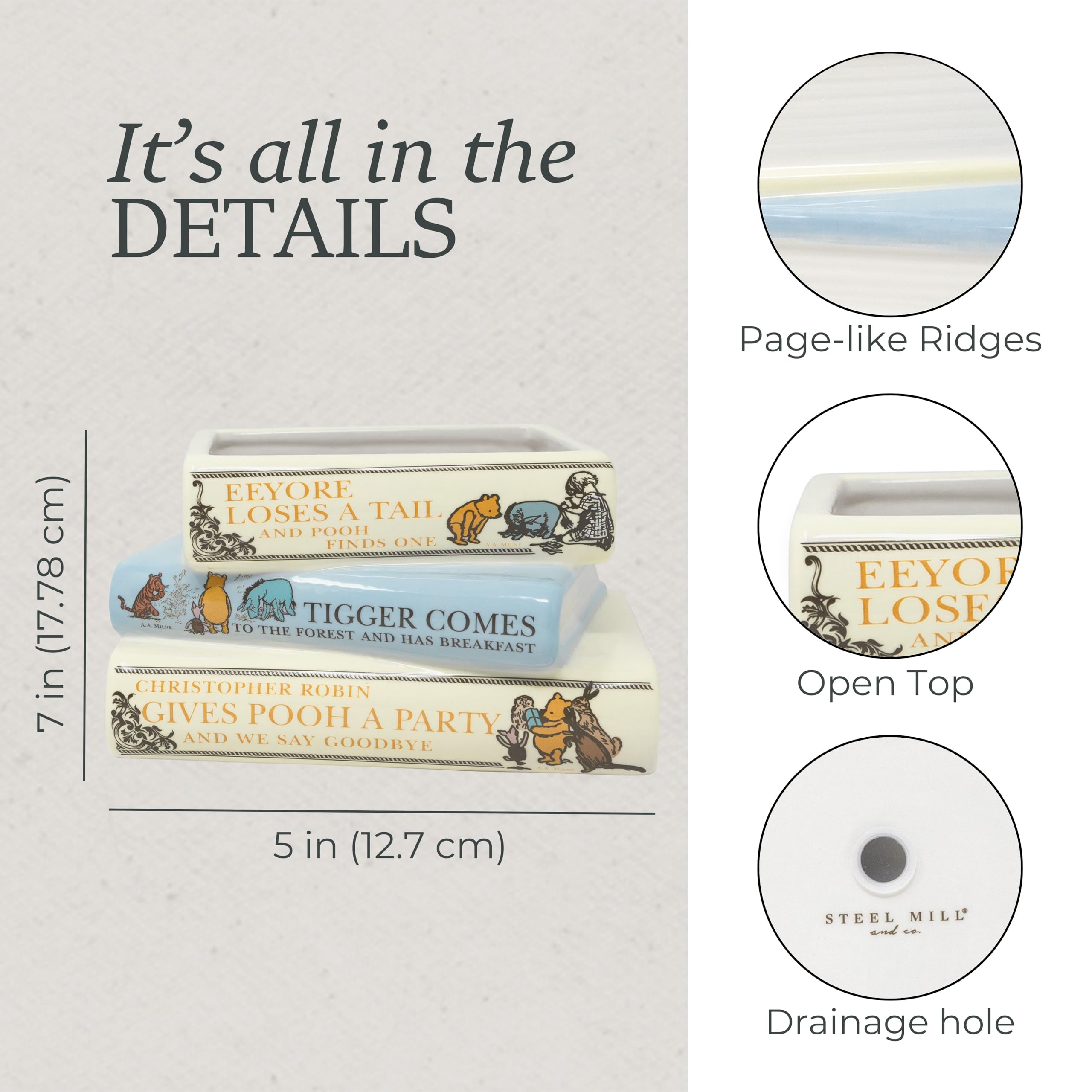 Wrap-around spine detail adds authentic bookish charm