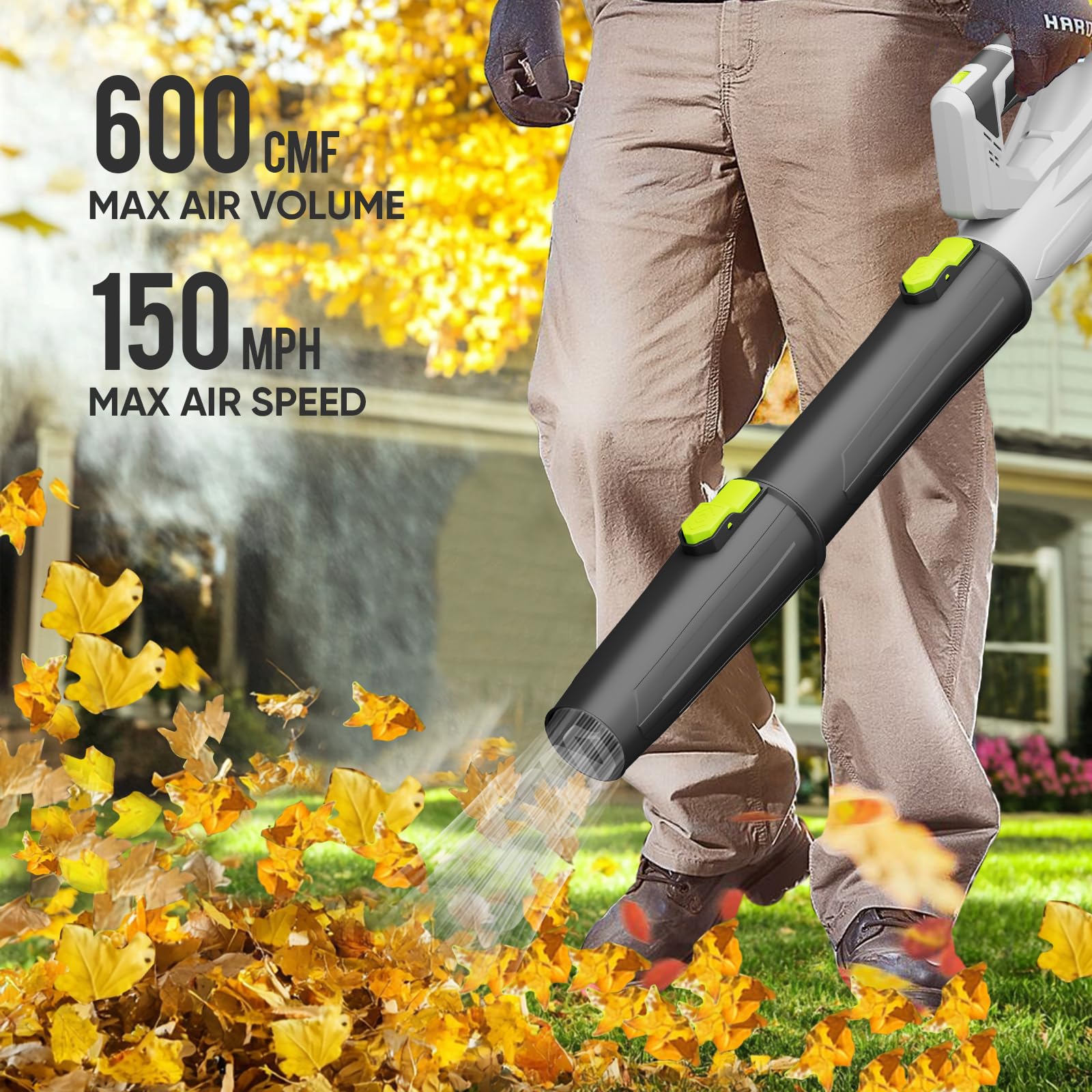 Steelite 21V cordless leaf blower battery pack with two 2.0Ah cells for extended runtime.