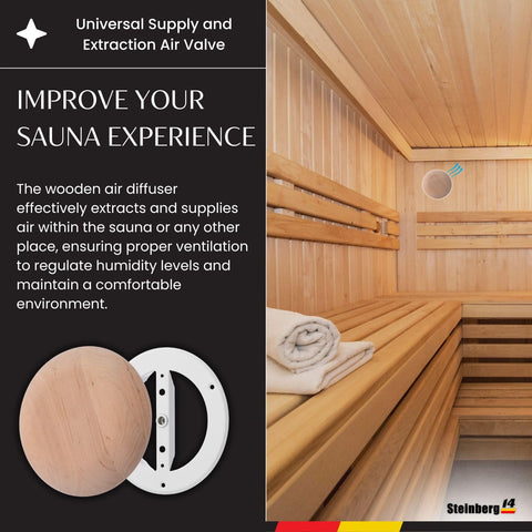 Steinberg14 wooden vent cover installation view demonstrates simple wall or ceiling mounting for versatile placement.