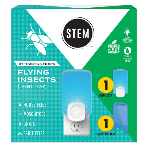 STEM Flying Insect Trap front view shows compact plug-in design and blue light lure
