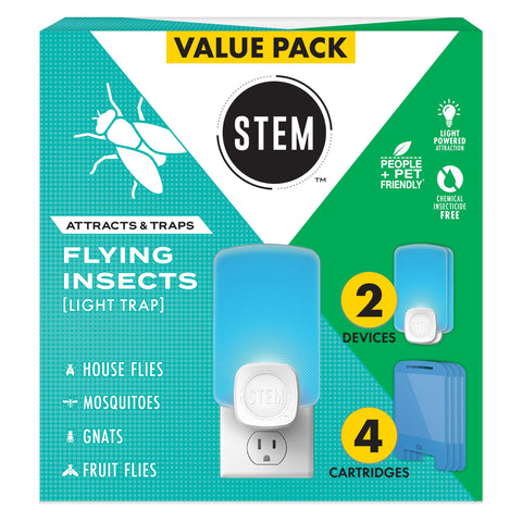 STEM Flying Insect Trap in kitchen captures fruit flies with blue light lure.