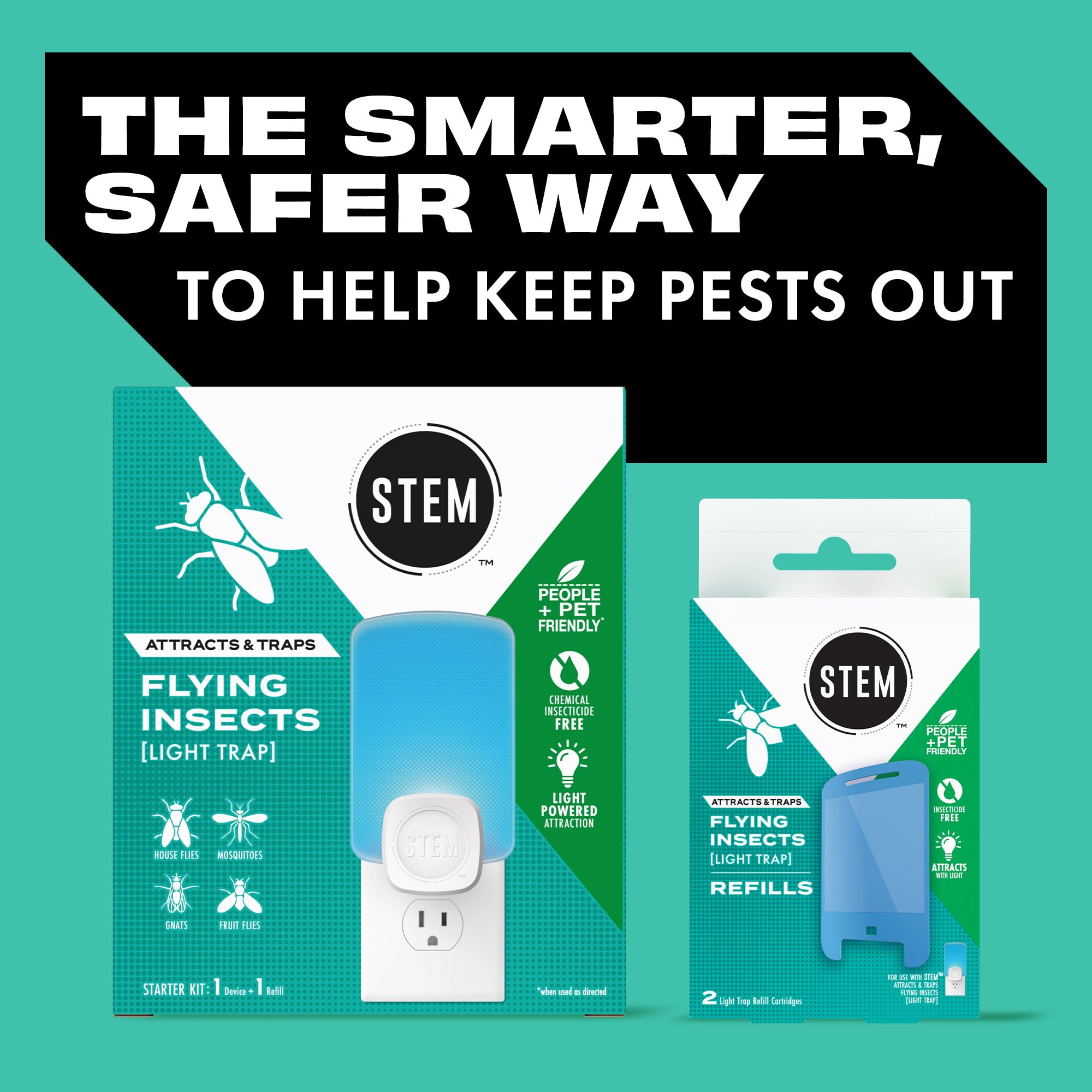 STEM trap placed on kitchen counter catching gnats and fruit flies