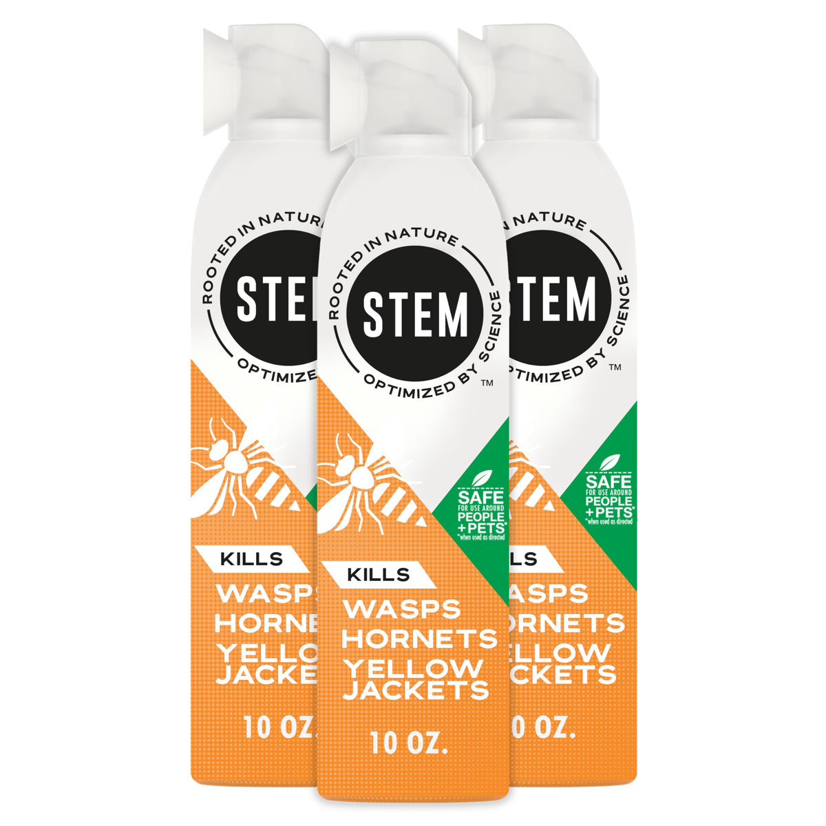 STEM Wasp Killer bottle close-up shows plant-based formula for outdoor defense.