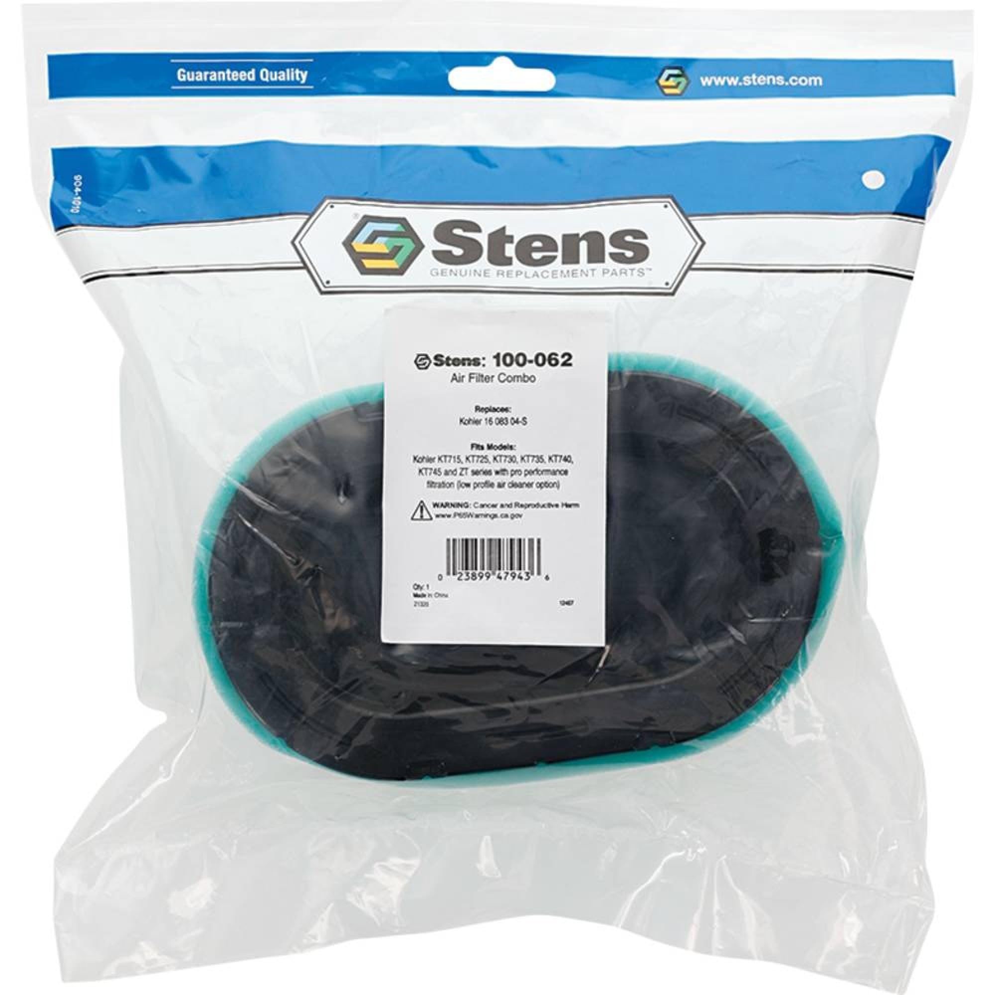 Stens 100-062 fits Kohler KT745 models for reliable engine filtration.