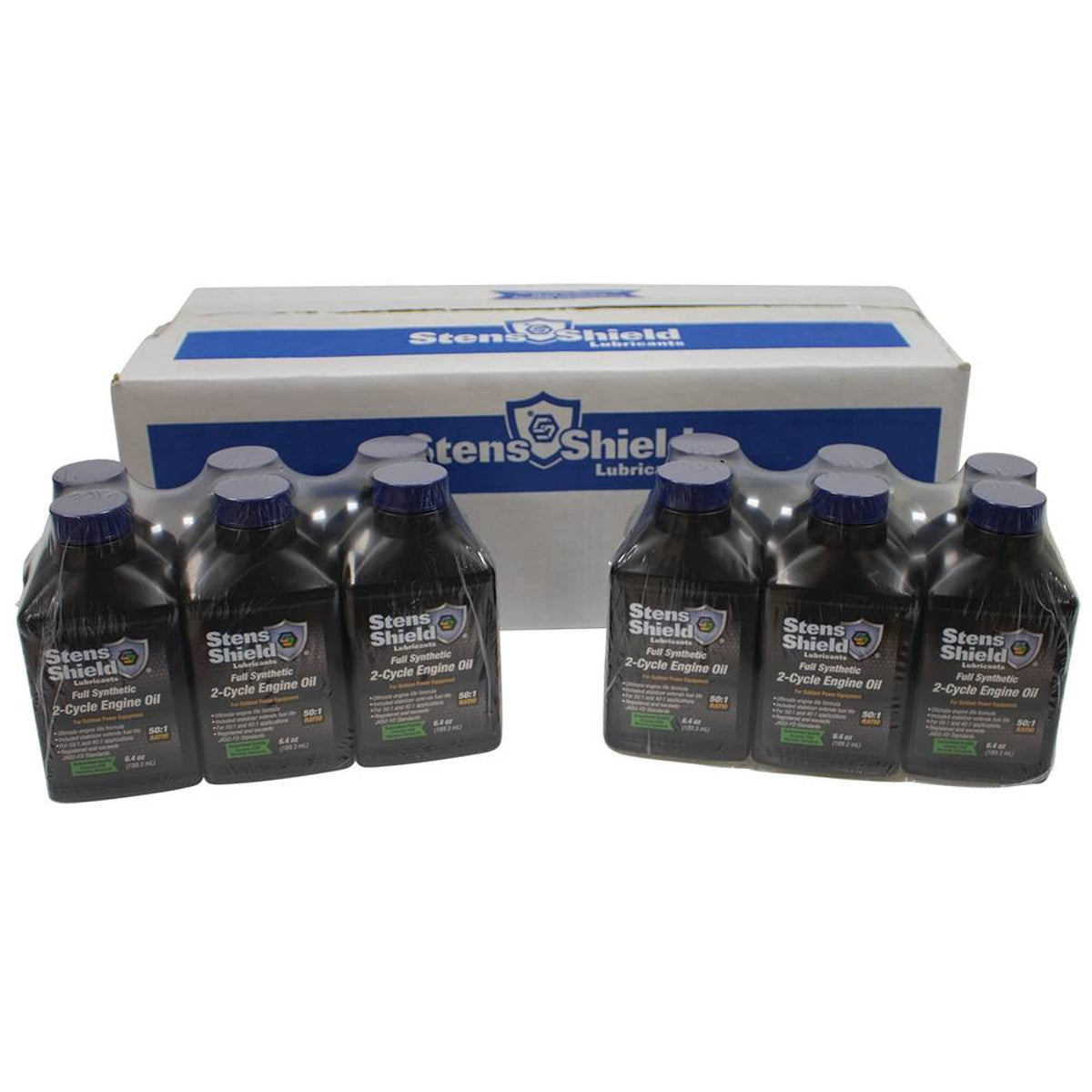Stens 2-Cycle Engine Oil bottle with blue color for easy identification in 50:1 mixes.
