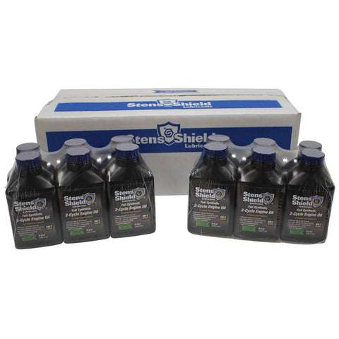 Stens 2-Cycle Engine Oil bottle with blue color for easy identification in 50:1 mixes.