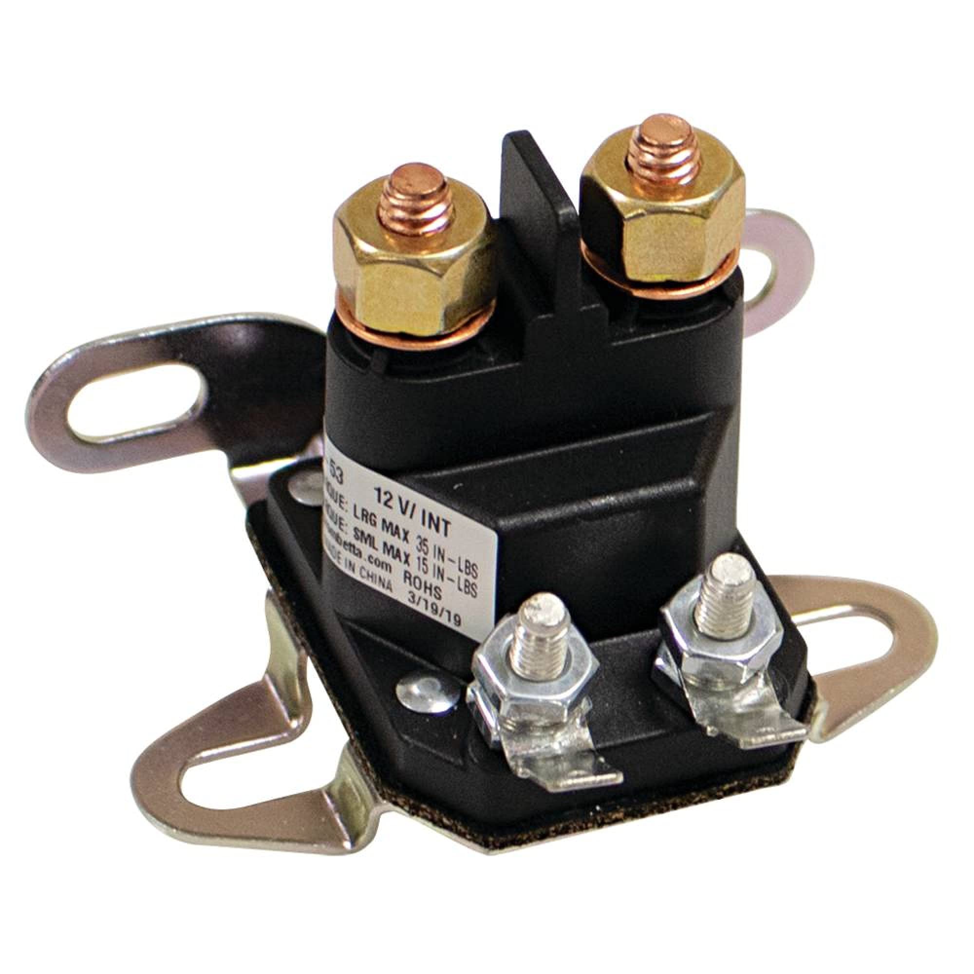 Stens 435-435 starter solenoid closeup showing dual terminal post for mower ignition