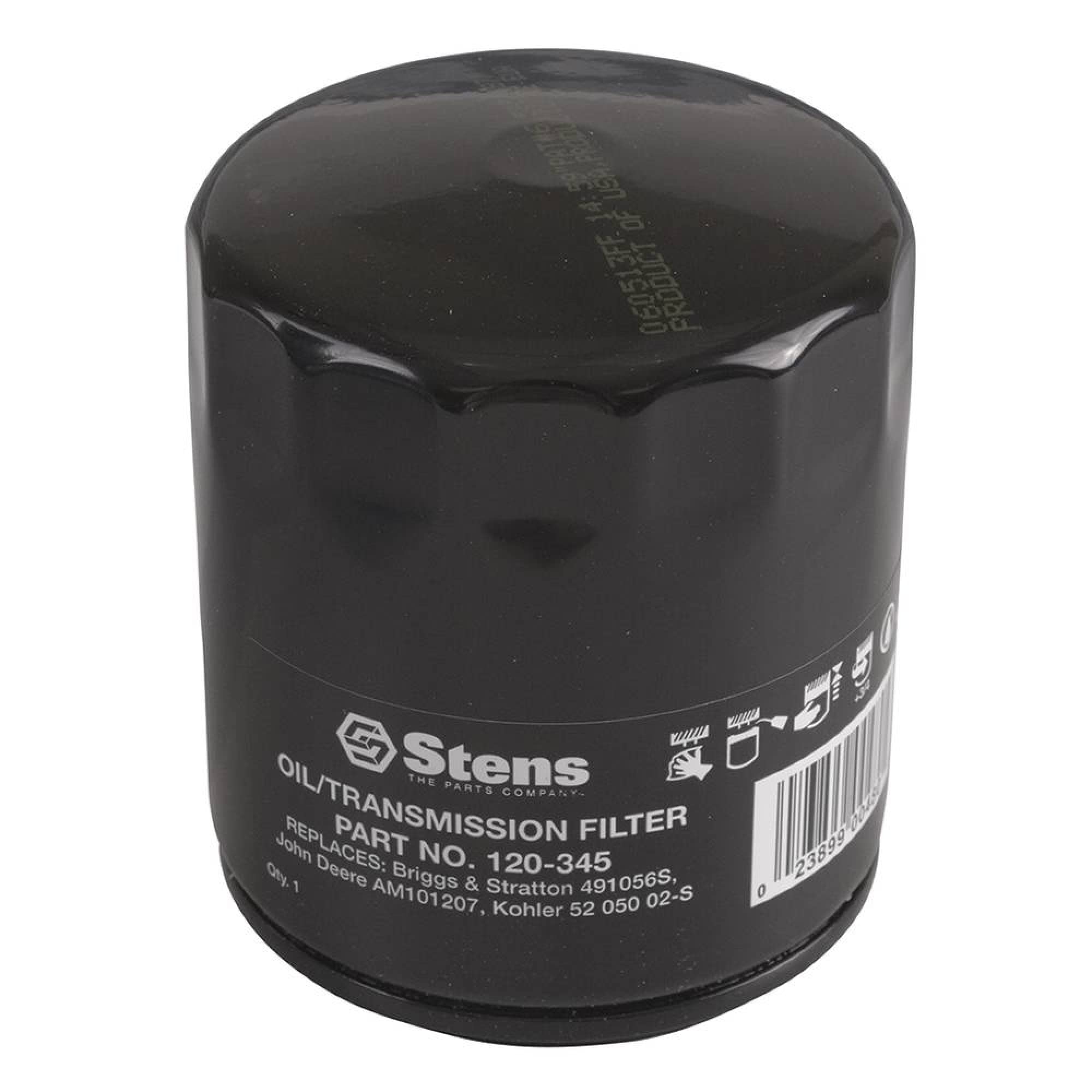 Stens oil filter 120-345 side view showing compact design and filtration capability.