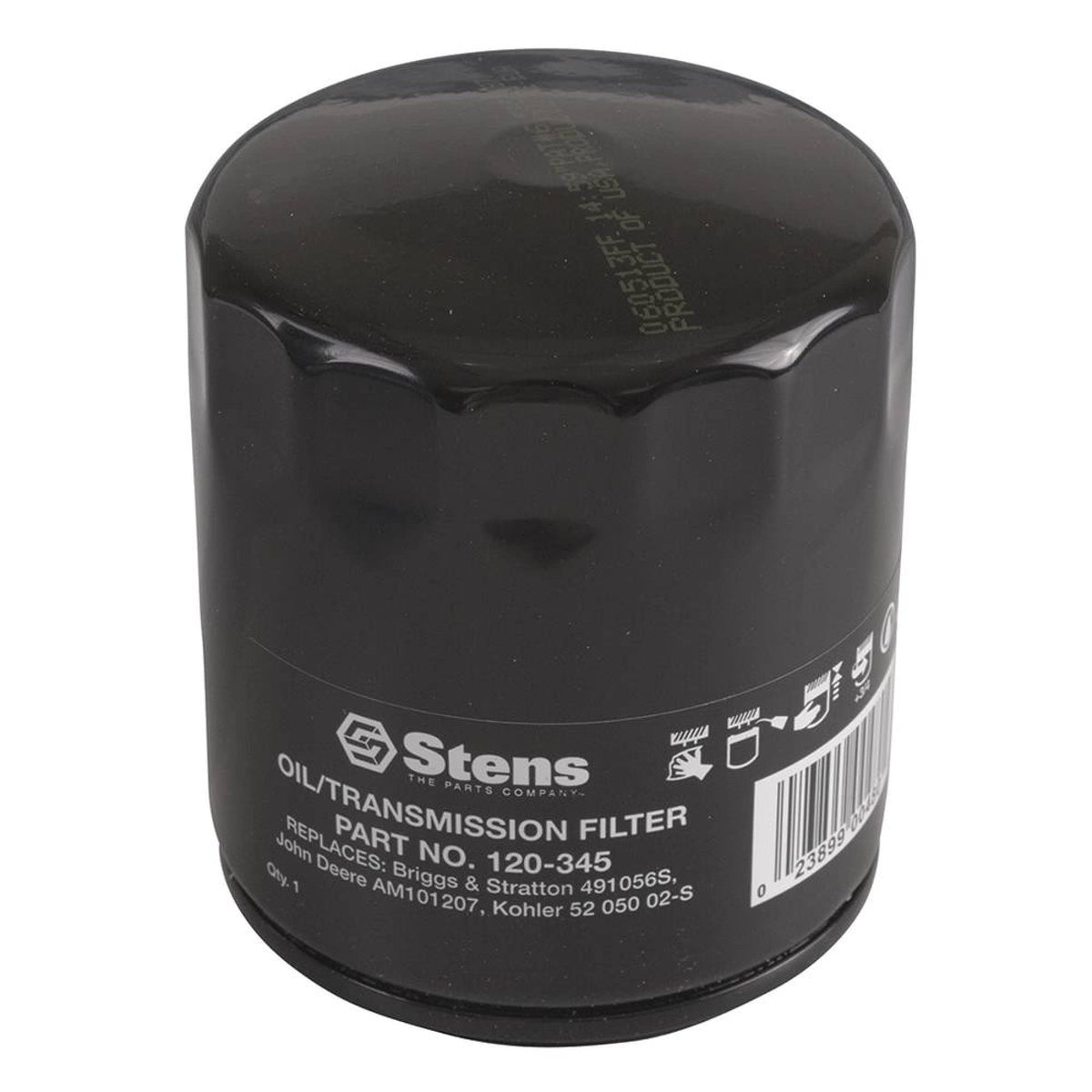 Stens oil filter 120-345 side view showing compact design and filtration capability.