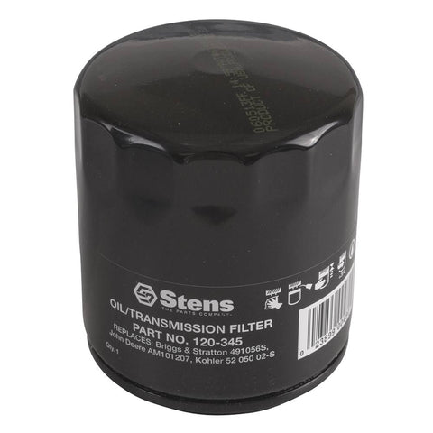 Stens oil filter 120-345 side view showing compact design and filtration capability.