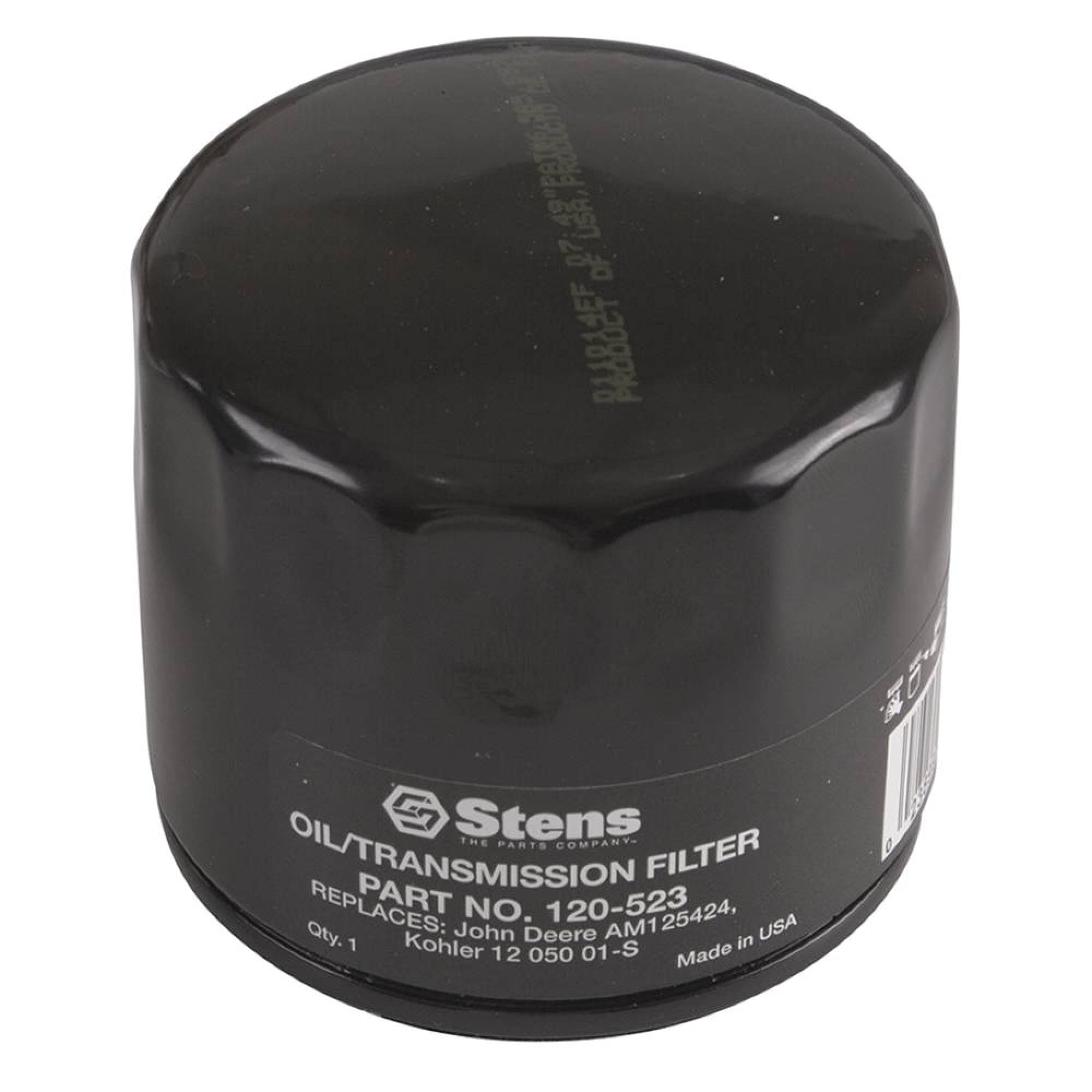 Stens Kohler oil filter close-up showing anti-drain valve and gasket