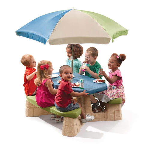 Step2 blue and green colorway creates a cheerful, kid-friendly learning and snack space.