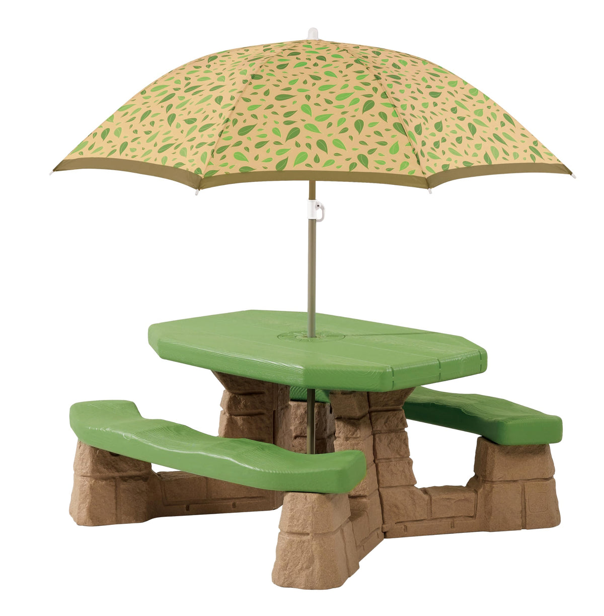 Step2 Naturally Playful picnic table umbrella shields kids from sun during outdoor meals.