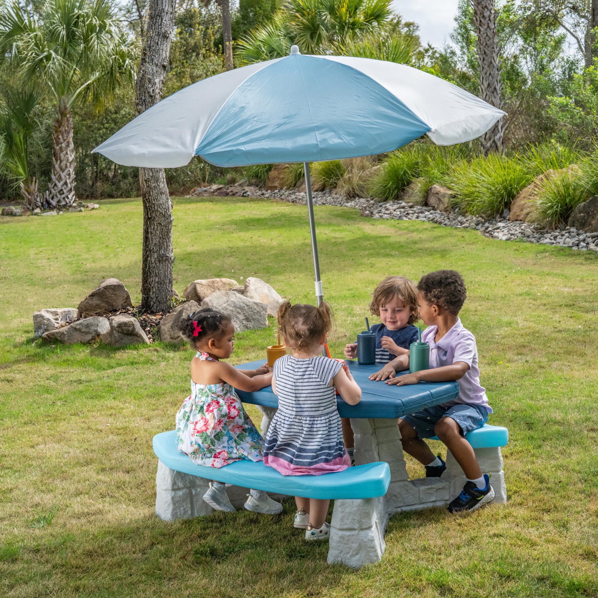 Durable Step2 Sun & Fun Picnic Table built to last through active play.