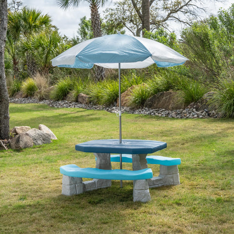 Top view of Step2 Sun & Fun Picnic Table showing spacious surface for six kids.