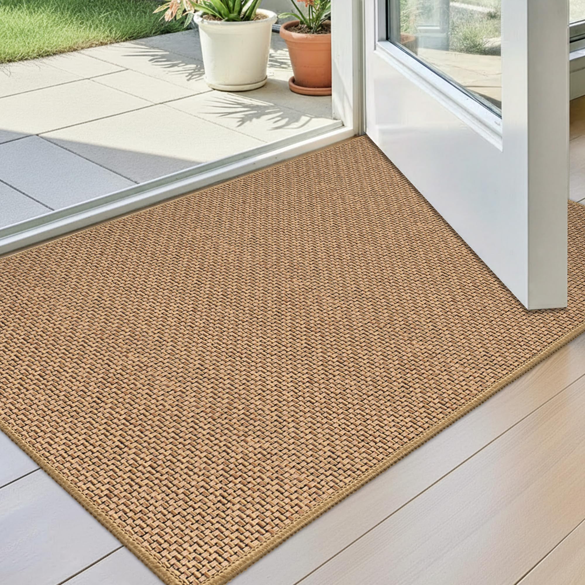StepAura beige indoor door mat rolled for crease-free packaging and easy transport.