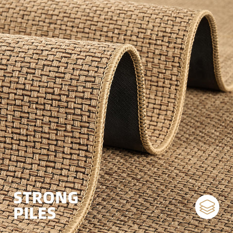 StepAura non-slip backing keeps the beige mat in place on clean, dry floors.