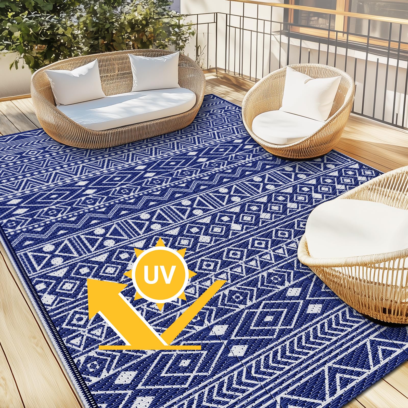 StepLively all-weather rug resists fading for long-lasting porch or balcony appeal