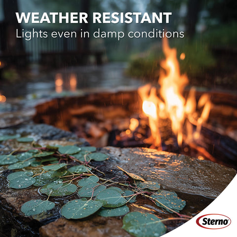 Sterno fire pit setup with tumbleweeds for campfire start.