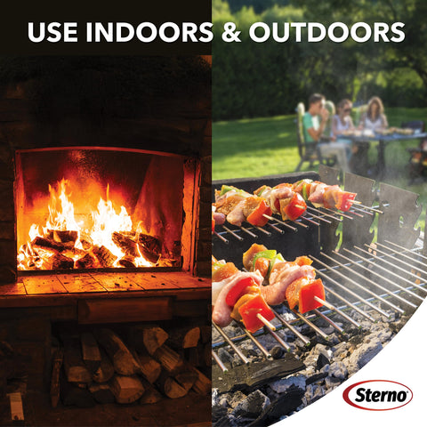 Sterno grill use: tumbleweeds lighting a kettle grill evenly.