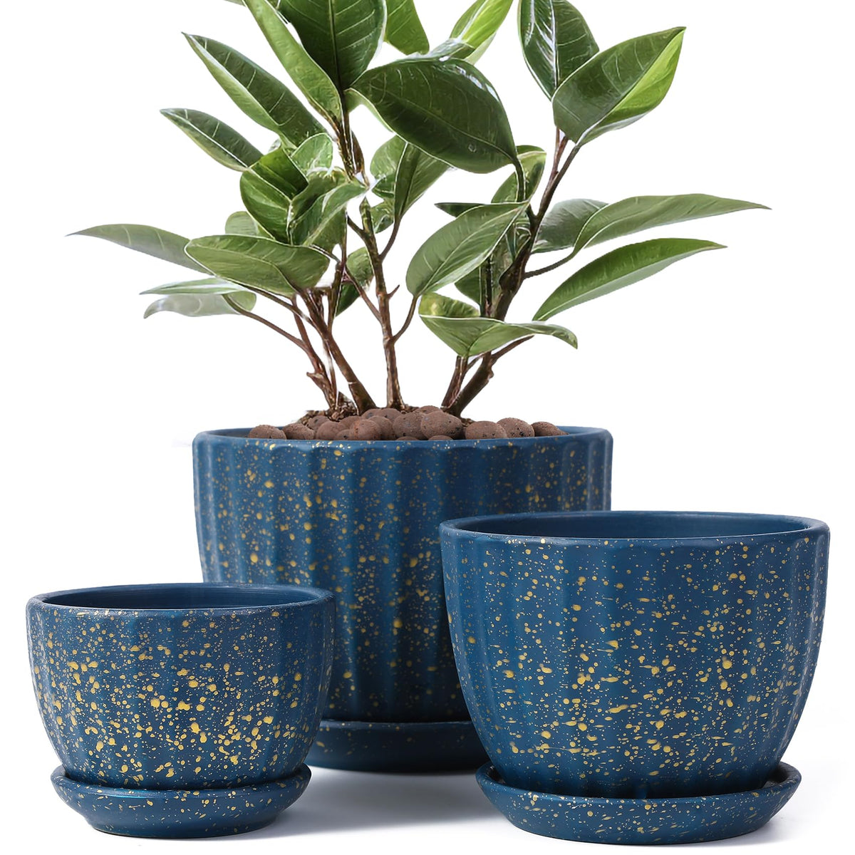 STHIE 3.3-inch blue ceramic pot with drainage for indoor succulents.