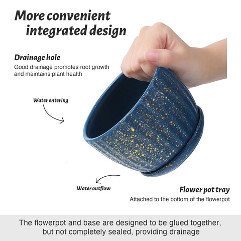 STHIE 4.3-inch blue ceramic pot supports small plants with drainage system.