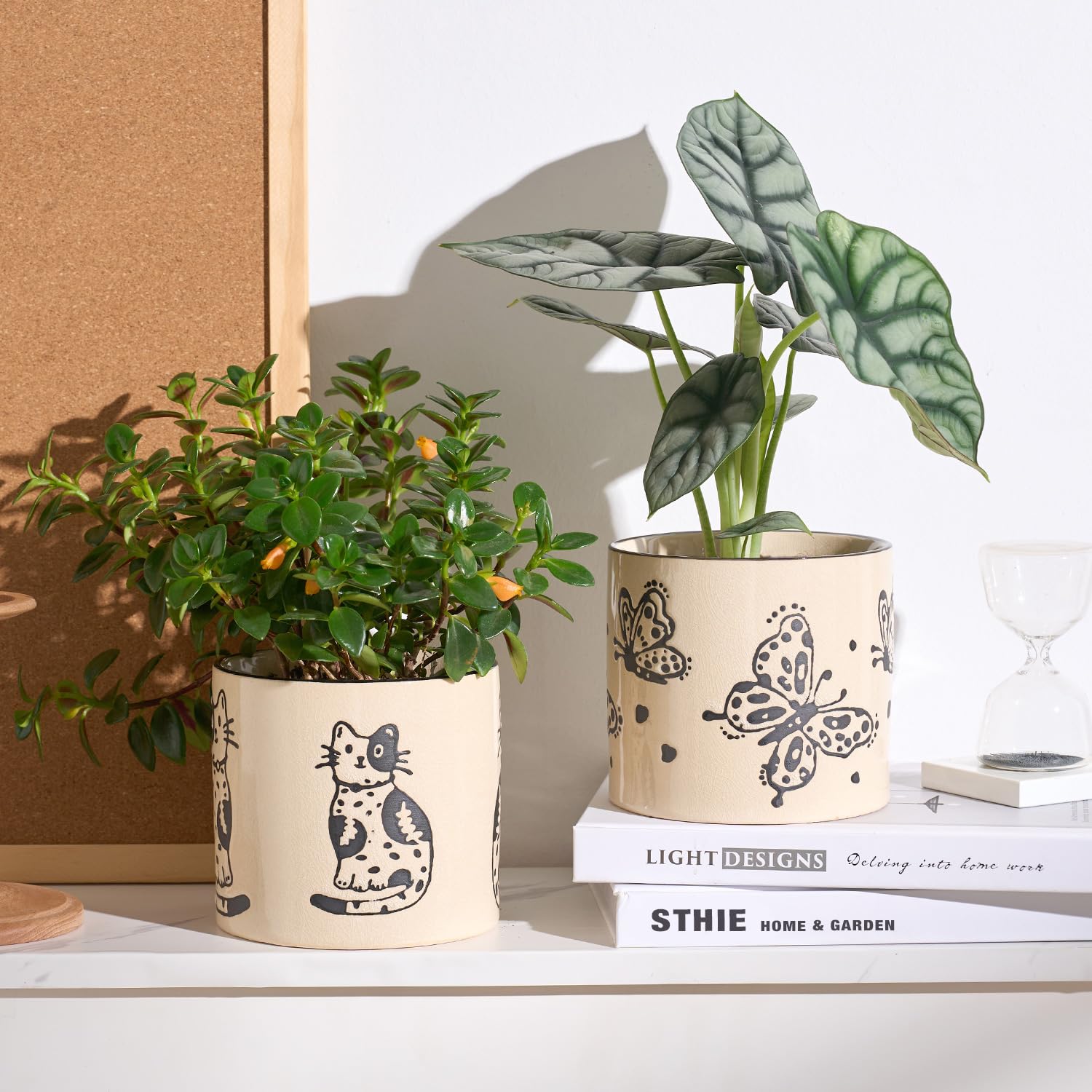 STHIE crackle glaze cat planter adds unique texture and charm.