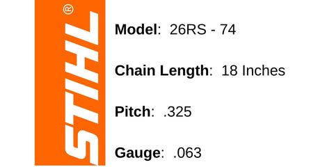 Stihl 26RS 74 chain on 18-bar demonstrates compatibility and efficiency.