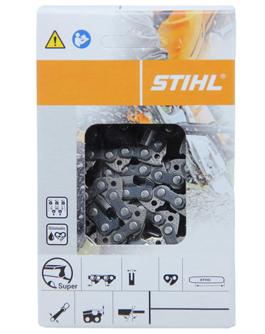 Stihl 26 RS 74 Rapid Super chain closeup highlights precise cuts for professionals