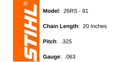Close-up view of teeth on STIHL 26RS 81 chain.