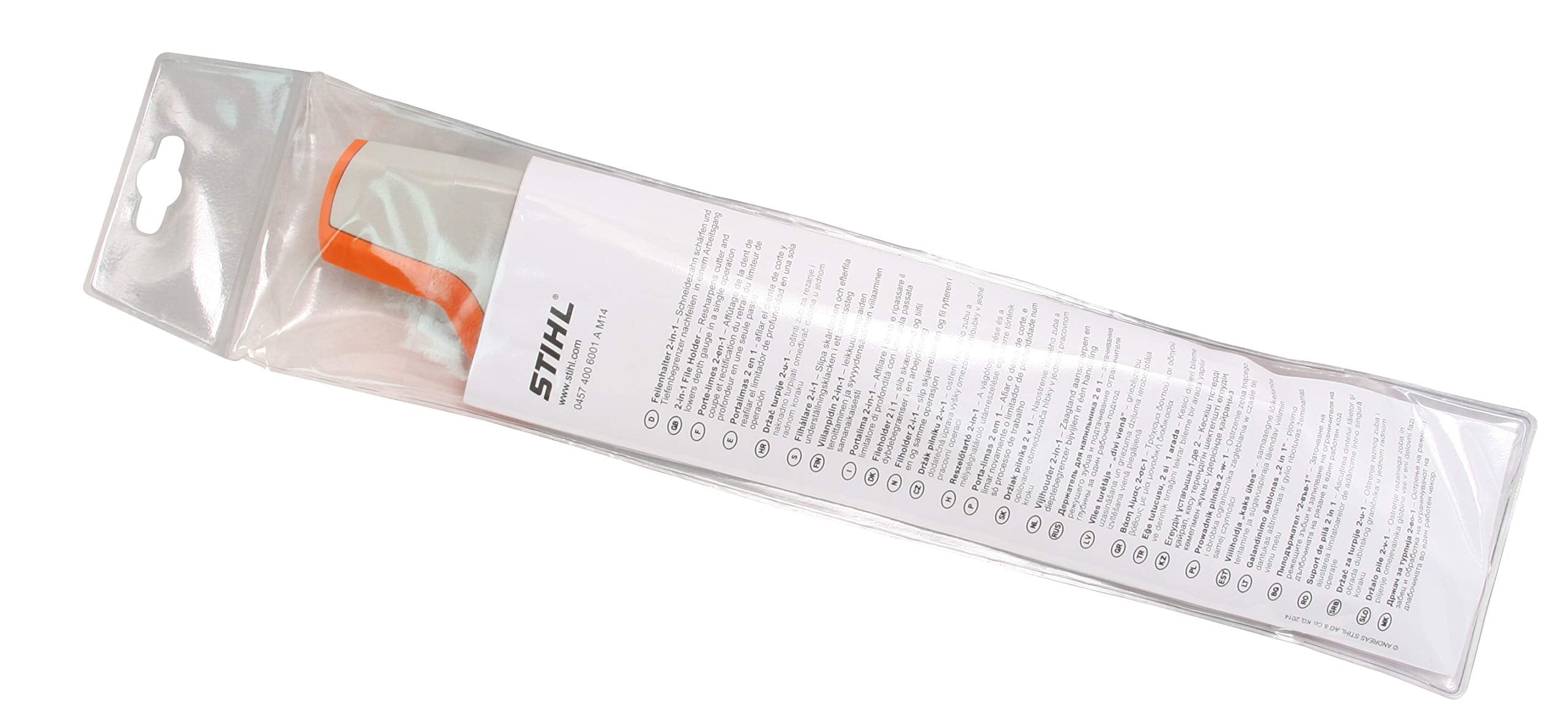 Stihl sharpener closeup highlighting 3/8 inch pitch compatibility.