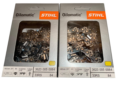 Stihl 33RS-84 2PK 25-inch chain in side view highlights precise cuts
