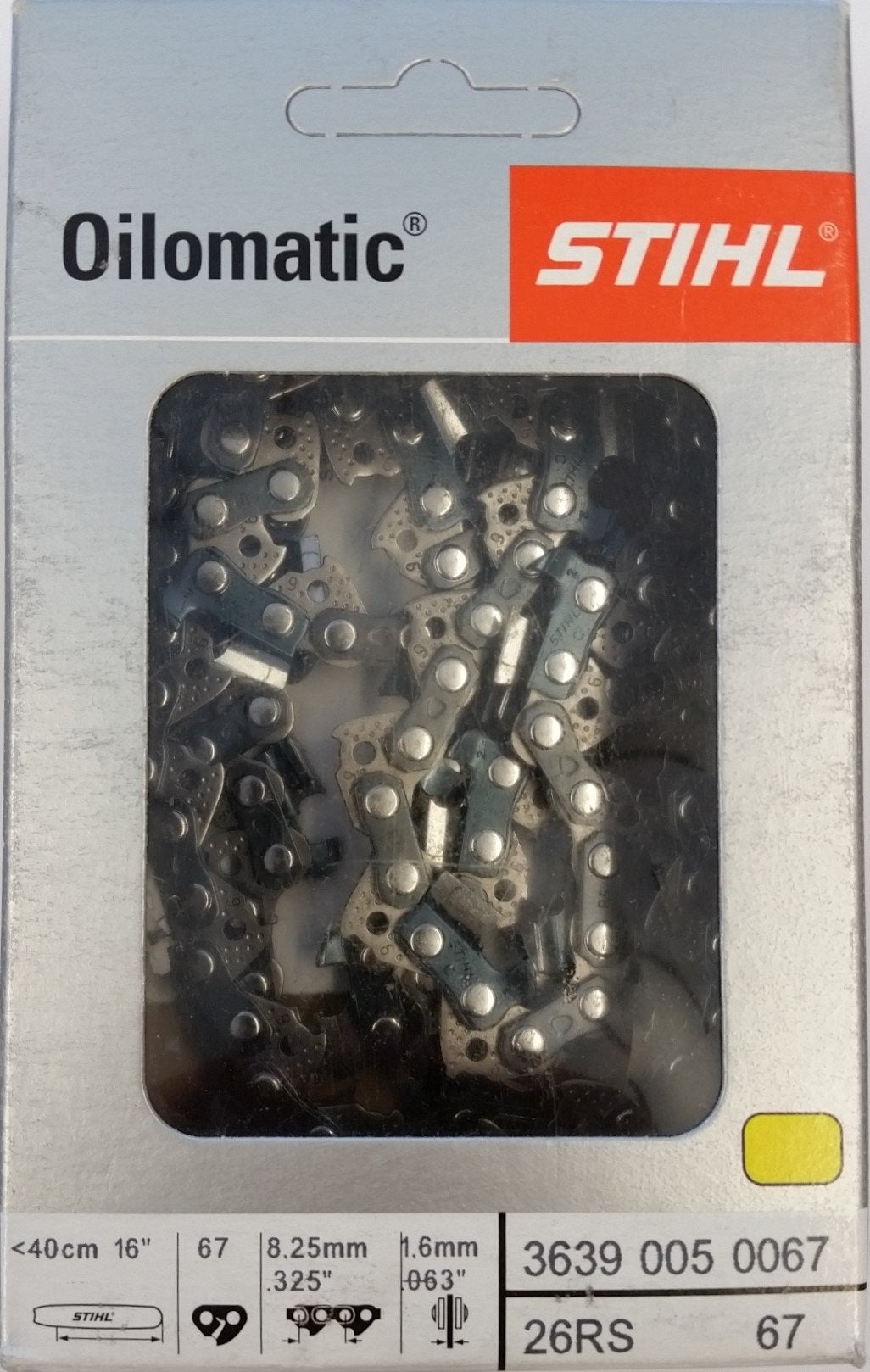 Stihl 3639-005-0067 full chisel saw chain in 16 inch size for fast cuts
