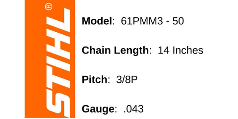 Genuine Stihl OEM 61PMM3 50 chain compatible with MS170/MS171.