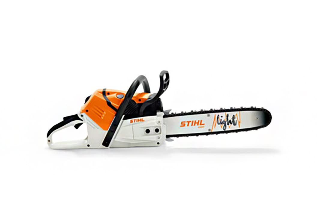 STIHL battery-operated toy chainsaw with realistic sound for pretend gardening.