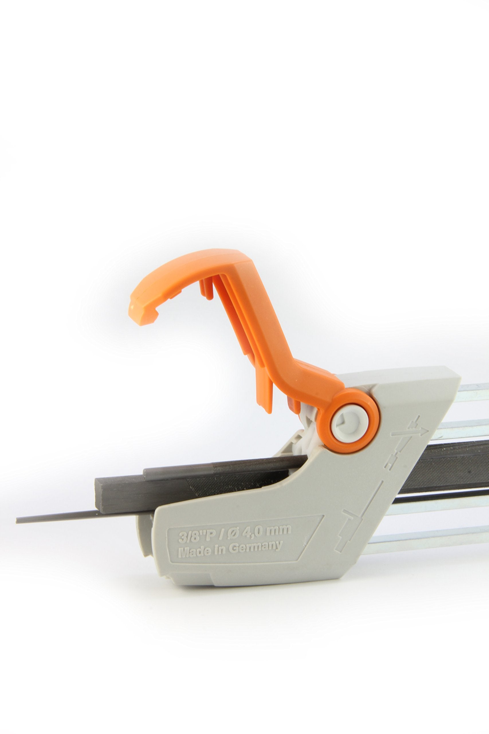 Stihl compact filing tool demonstrates portability for on-site maintenance.