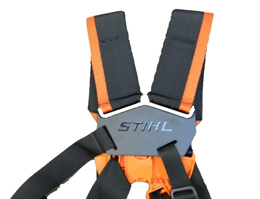 Stihl full harness padded back panel helps reduce fatigue during extended use.