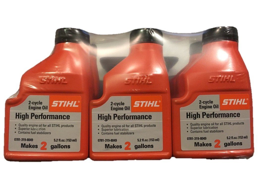 STIHL High Performance 2-Cycle Oil bottle pour supports superior lubrication for STIHL engines
