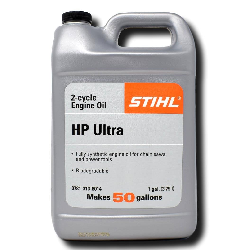 STIHL HP Ultra 2-Cycle oil bottle ready for storage and optimal engine protection.