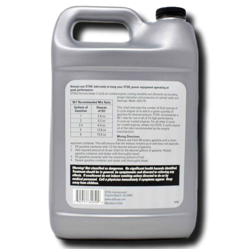 Pouring STIHL HP Ultra 2-Cycle oil supports precise fuel mix and reliable performance.