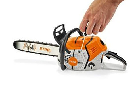 STIHL model 840147 toy chainsaw with parent-friendly battery operation.