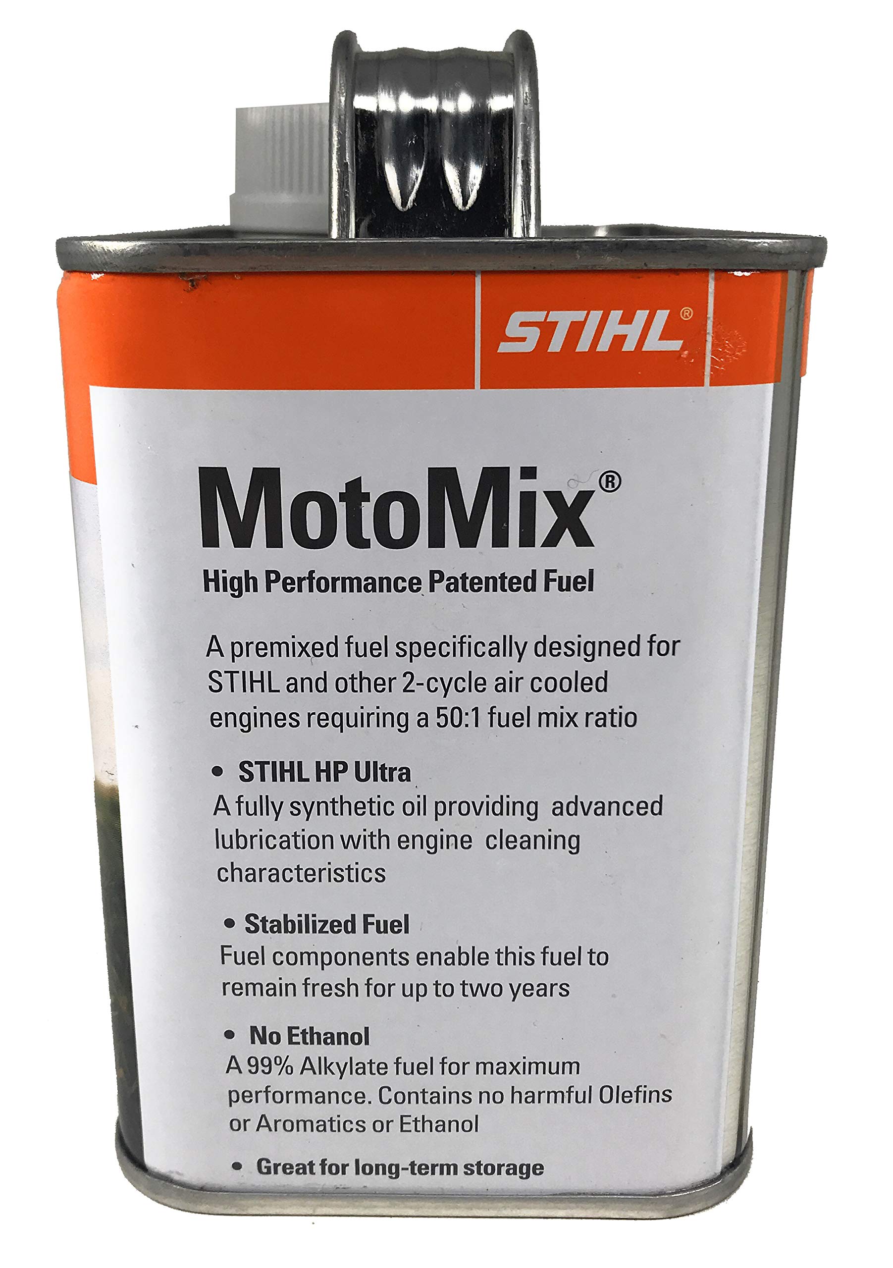 STIHL MotoMix HP Ultra oil blend label on bottle, ready to lubricate 2-cycle engines