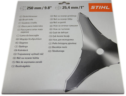Stihl packaging shows ready-to-install blade for quick replacement