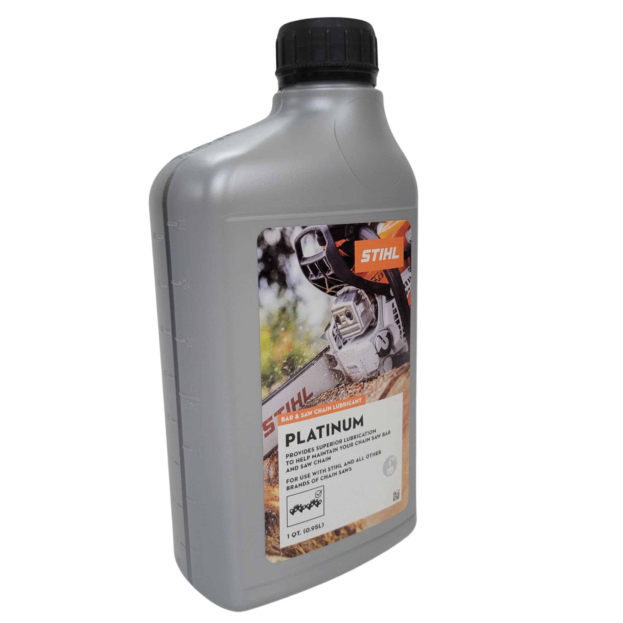 Stihl Platinum lubricant label close-up highlighting OEM formula.