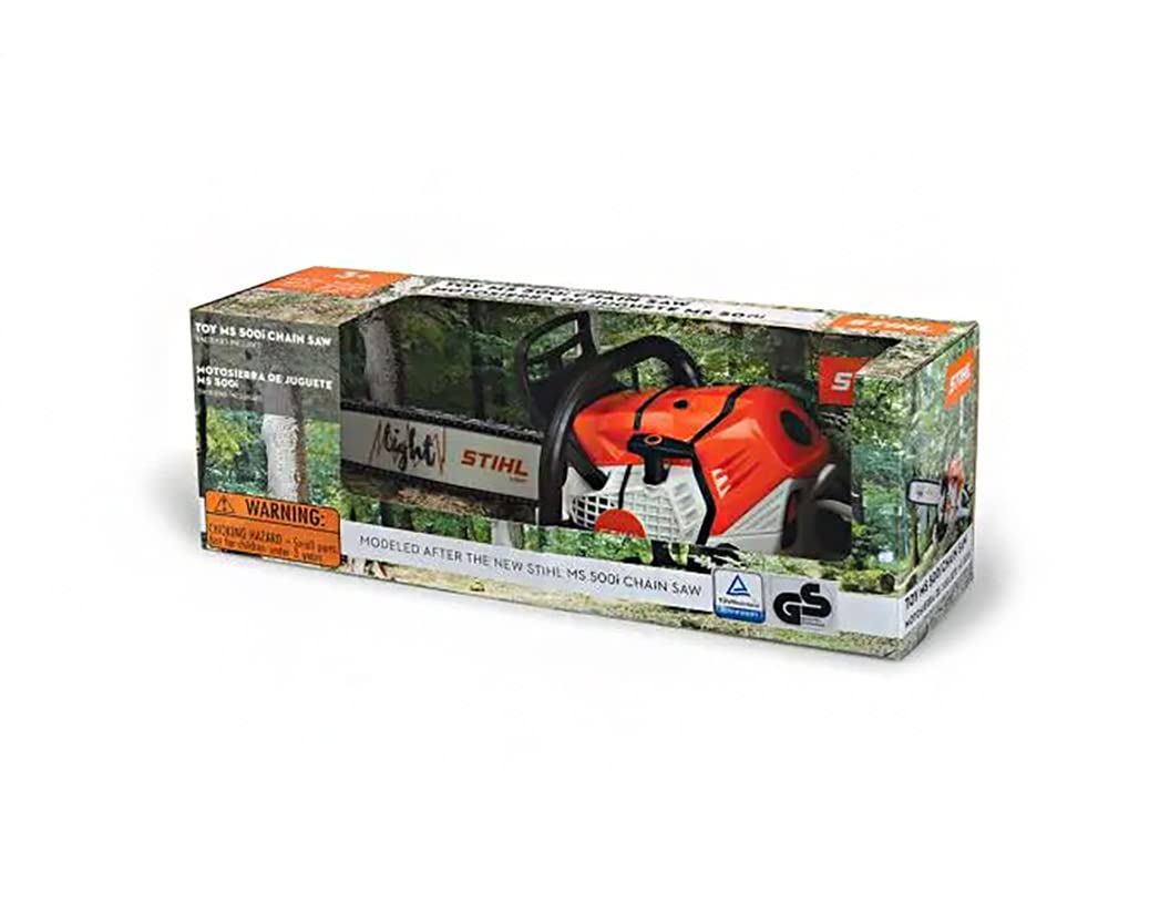 Recoil-function toy chainsaw by STIHL for immersive pretend play.