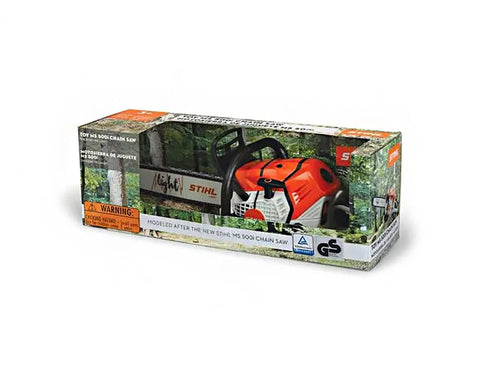 Recoil-function toy chainsaw by STIHL for immersive pretend play.