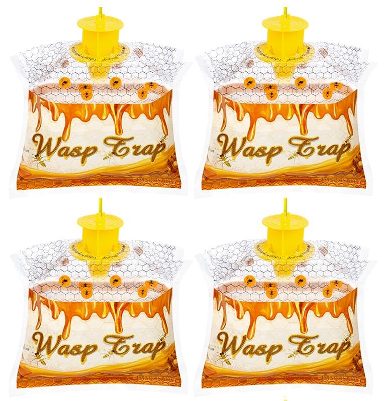 Stingmon 4-pack outdoor wasp traps ready to hang for pest control.